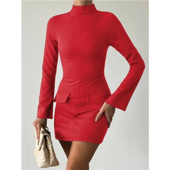 Long Sleeve Bodycon Mini Dress with Pockets - Picture 11 of 16